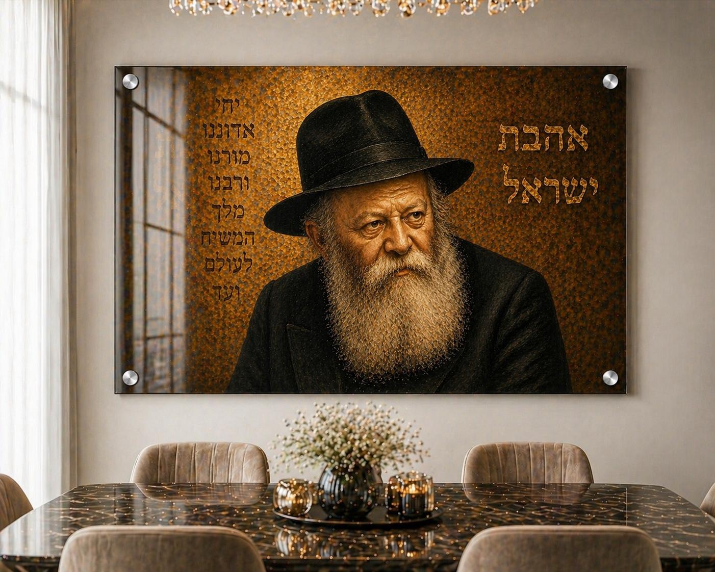 דיוקן הרבי מליובאוויטש - זהב מלכותי - תמונת זכוכית לבית קודש מיהלום לבית