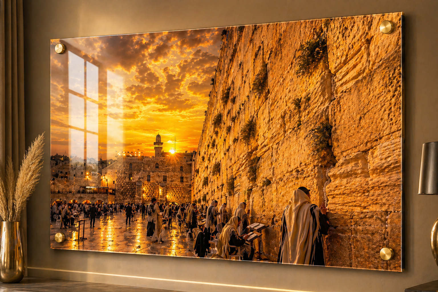 שקיעת זהב בכותל המערבי - תמונת זכוכית לבית קודש מיהלום לבית