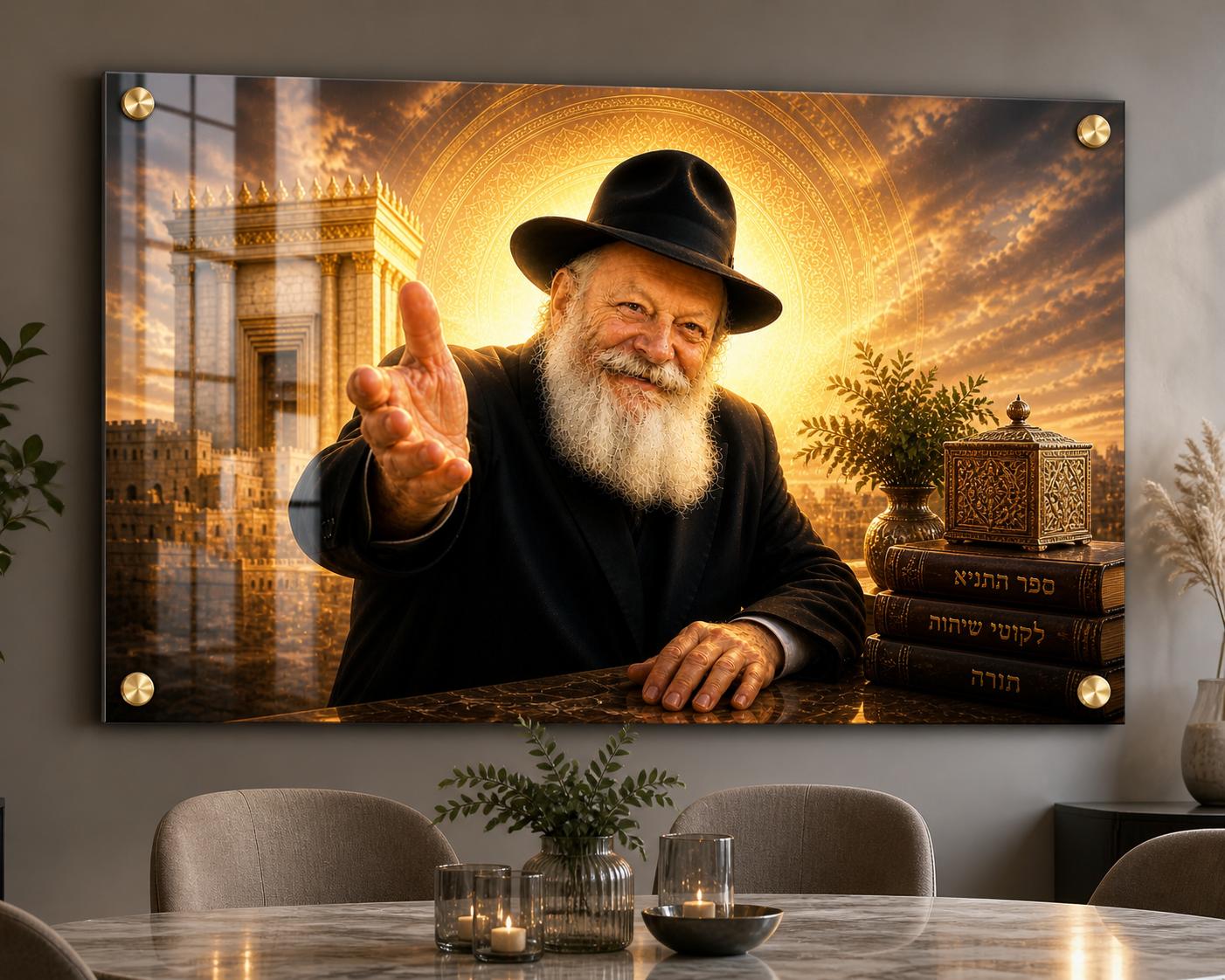 אור הגאולה והרבי מלובביץ' - תמונת זכוכית לבית קודש מיהלום לבית